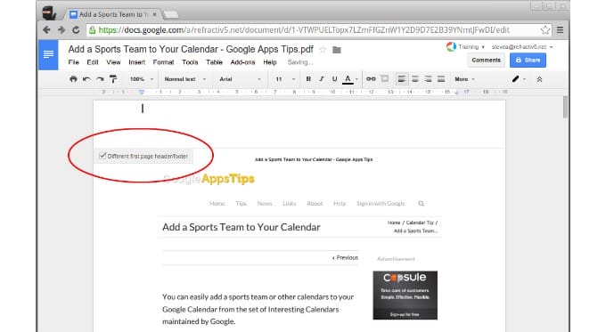 google drive how to delete a header from works cited