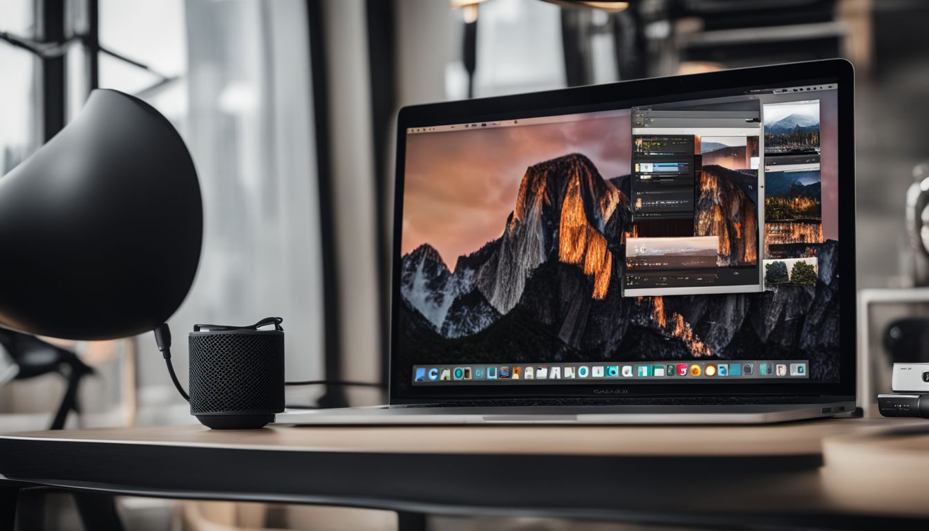 A photo of a MacBook Pro displaying a variety of images.