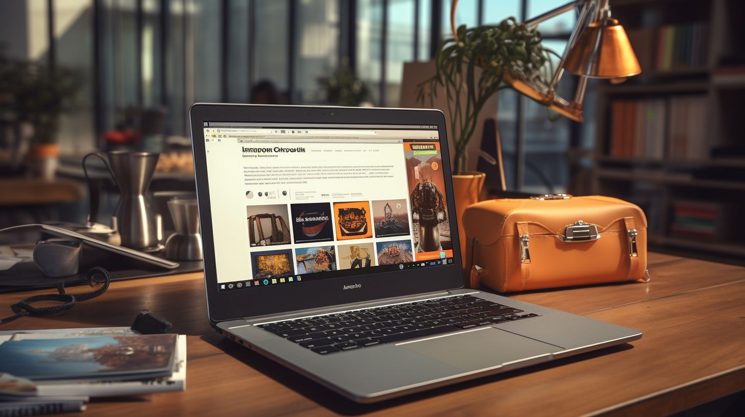 A laptop surrounded by office supplies displays the Amazon Affiliate program.