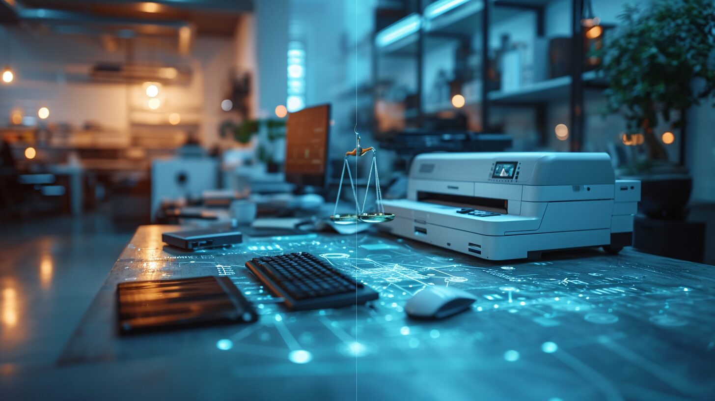 Cost comparison of laser and LED printers with efficiency symbols.