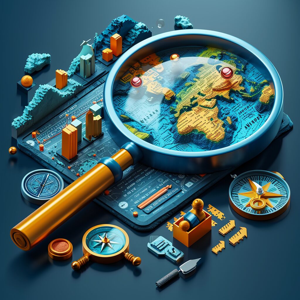 Magnifying glass and compass on keyword data screen.