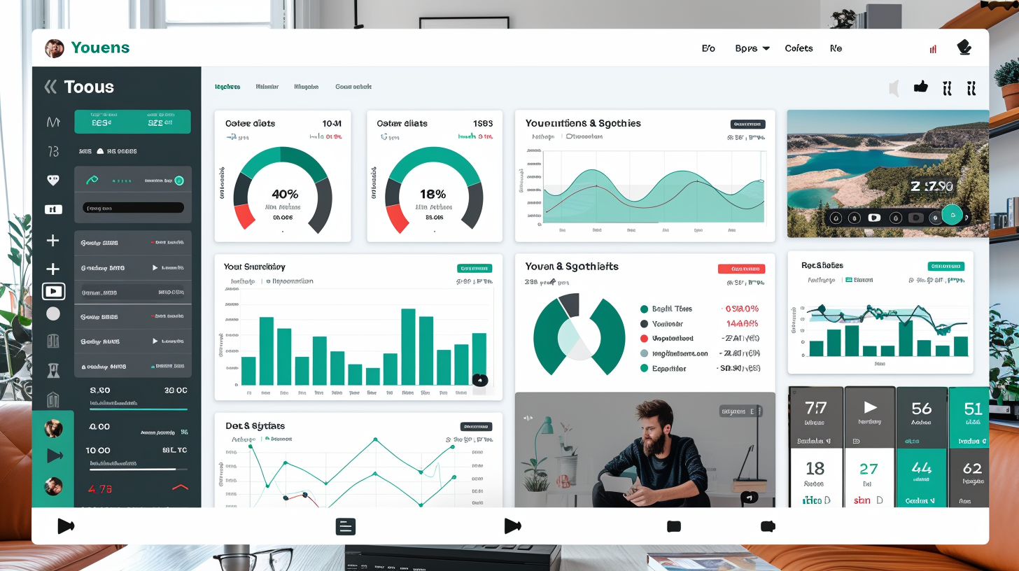 The dashboard interface displays various graphs, charts, and data analytics with a focus on engagement metrics and tasks—ideal for those interested in monitoring productivity when blocking YouTube Shorts.