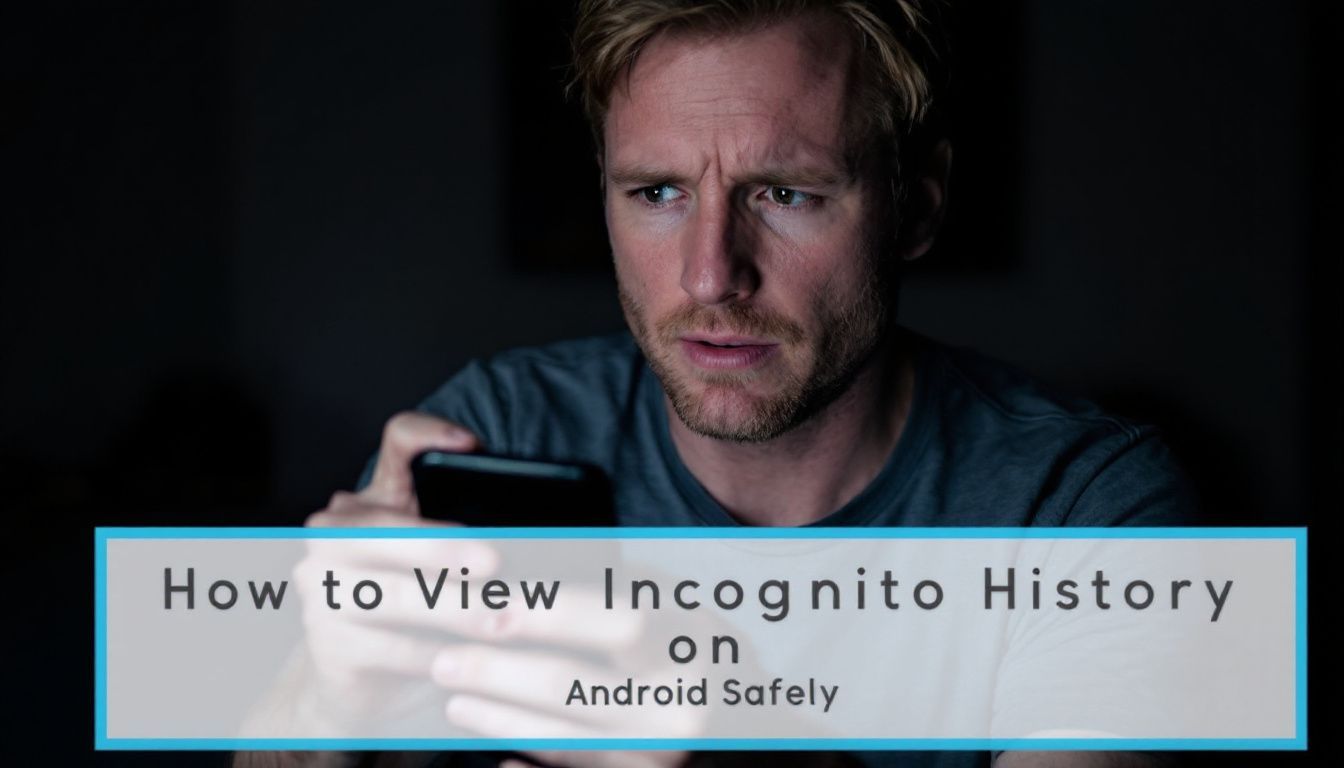 A person holding a smartphone with a concerned expression. Text overlay: "How to View Incognito History on Android Safely.